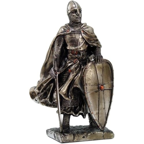 Estatua Caballero Cruzado Acabado Plateado Resina 7" miniatura 1