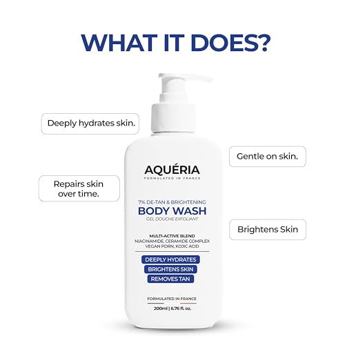 Image of Aqueria Complete De-Tan & Brightening Body Care Combo | 5.5% AHA BHA Underarm Brightening Roll On (50ml) + Instant De-Tan Exfoliating Body Wash (200ml) + 10% Enzyme Peel Shot (40ml) | Helps Reduce Tan, Dark Spots, Pigmentation & Uneven Skin Tone | For Men & Women