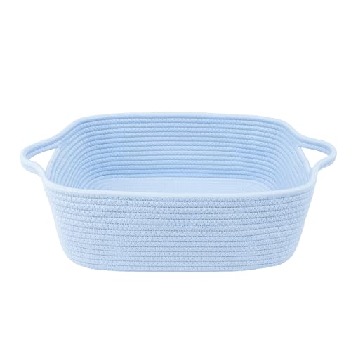 XUANGUO Medium Woven Cotton Rope Storage Basket with Handles, Blue