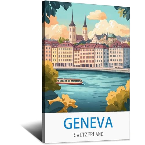 Tableau vintage Genève Suisse cadeau idéal toile rétro de 30 x 45 cm