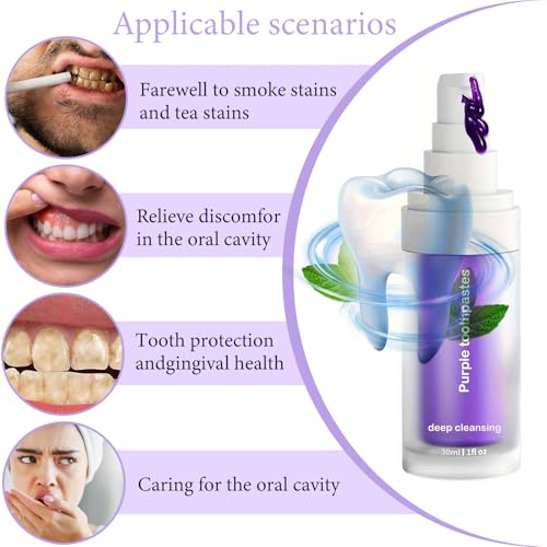 VIDSTW 2 Stück Whitening Zahnpasta Lila Pumppumpe Lila Zahnpasta Weisse Zähne Natürliche Inhaltsstoffe 30 ML Whitening Toothpaste Sanfte Aufhellung Farbkorrektur für Entfernung Von Kaffeeflecken