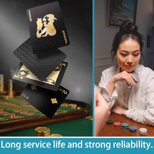 Schwarze Kunststoff-Spielkarten, 54 Stück, Coole Plastikspielkarten, Kartenspiel, wasserdichte Spielkarten Pokerkarten für das Geschenkpartyspiel,Mit Aufbewahrungsbox(Black Diamond) – Bild 5