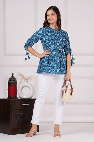 Image of Women's Floral Printed Cotton Tops | Peplon Tops for Women & Girls