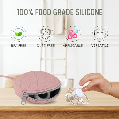 Image of 2 Pack Silicone Pacifier Holder Case, Soft Silicone Newborn Baby Silicone Pacifier Holder for Boys & Girls, Portable Silicone Pacifier Container Case (Blush /Mauve)