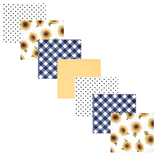 Image of Little Treasure Hudson Baby Cotton Poly Flannel Receiving Blankets Multipack, Yellow Sunflower, 30x30 inches
