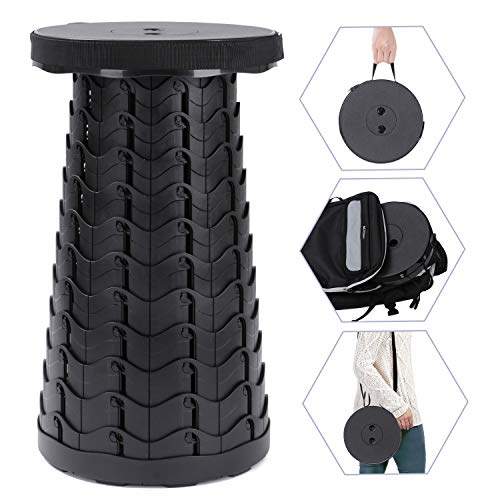 SCIVEI 折りたたみ椅子 アウトドアチェア 伸縮式スツール コンパクト 軽量 持ち運び 1秒開閉可能 12段階高さ調節 6.5-45cm 耐荷重180kg 防水 持ち手付き 肩掛け ポータブル ゴルフ観戦 運動会 釣り キャンプ バーベキュー 「意匠登録」ブラック