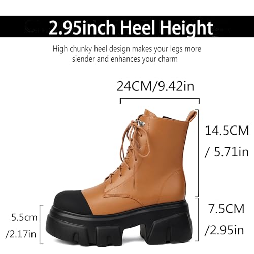 Women’s Platform Chunky Heel Goth Combat Boots Splice Round Toe Lace Up Block High Heel Lug Sole Punk Ankle Boots Fashion Side Zipper Waterproof Outdoor Travel Walking Rave Motorcycle Booties3