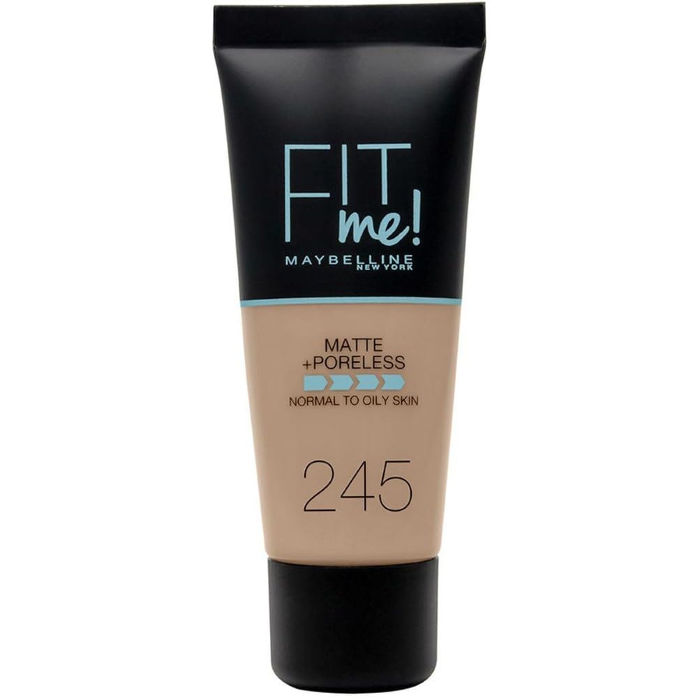 Maybelline Fit Me Foundation, Medium Coverage, Blendable With a Matte and Poreless Finish, For Normal to Oily Skin, Shade: 245 Classic Beige, 30ml