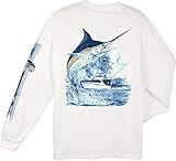 Guy Harvey Marlin Boat Long Sleeved T-Shirt, White, Medium