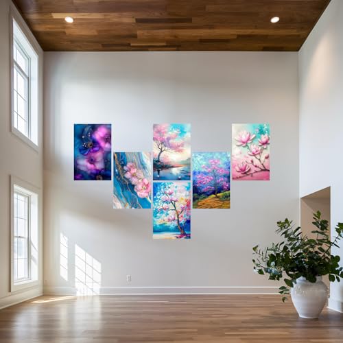 Image of SiddArtify Floral Abstract Art Print Set - Pink Purple Blue & Gold - 300GSM Board - 8x12 Inch - Pack of 6 Wall Room Decoration art Poster Prints