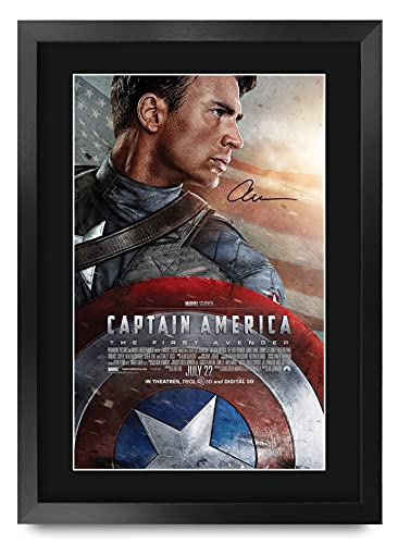 HWC Trading FR A3 Captain America Chris Evans Cadeaux imprimés affiche photo autographe signée pour les fans de cinéma - A3 Encadré