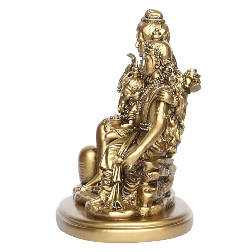 Image of ARTVARKO Lord Shiva Parvati and Ganesha Resin Murti Shiv Family Parivar with Shivling Idol Gold Color 6.5 Inch.