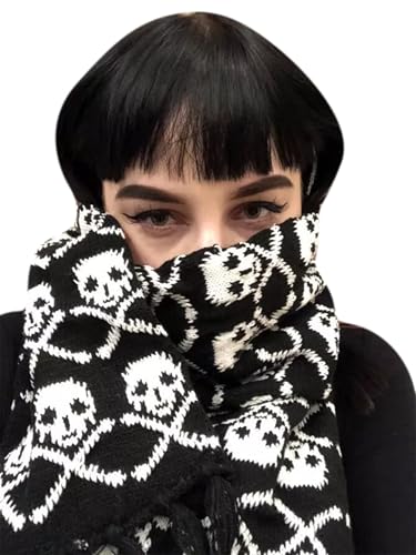 ANKOMINA Winter Warm Knitted Scarf Skull Skeleton Print Shawl Wraps Neck Warmer Tassel Fringe Scarf for Women Men Kids3