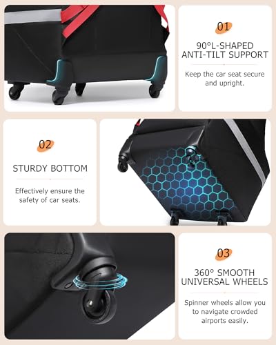 Image of MCBD Car Seat Travel Bag for Airplane, Foldable Baby Carseat Backpack for Travel Padded Carseat Carrier for Airport Gate Check, Infant Stroller Cover with Reflective Strips