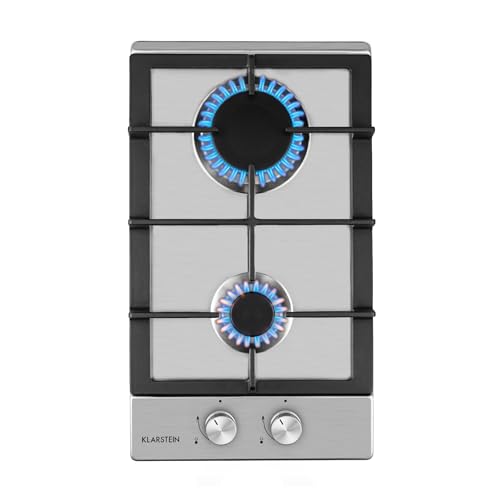 Klarstein Plaque de cuisson gaz encastrée, table de cuisson gaz, brûleur, gaz naturel/gaz propane, soupapes sécurité, arrêt automatique, porte-casseroles en fonte, 5 brûleurs (Argent)
