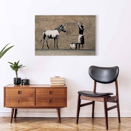 murando - Akustikbild Banksy Washing Zebra Stripes Leinwandbild 1 tlg Kunstdruck modern Wandbilder XXL Wanddekoration Design Wand Bild - Graffiti Street Art Tiere Straßenkunst