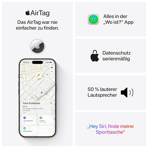 Apple AirTag (2. Generation): Tracker für Schlüsselbund, Portemonnaie und mehr: Ortungsgerät mit Ton, einfache Einrichtung mit einem klick über iPhone oder iPad, Schlüsselfinder für die genaue Suche