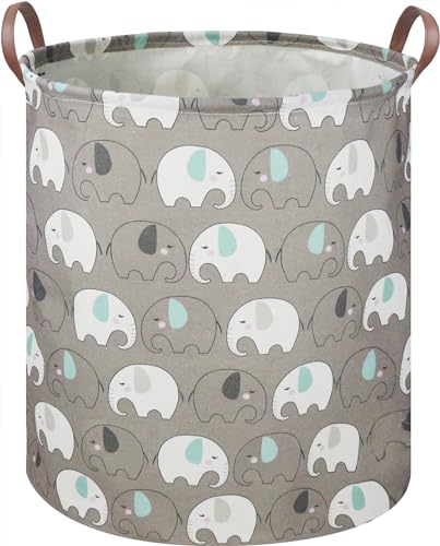 Image of HKEC 19.7" Grey Elephant Laundry Basket,Kids Dirty Clothes Laundry Hamper,Waterproof Toys Storage Bin,Room Decor,Gift Baskets,Baby Nursery Hamper(Grey Elephant)