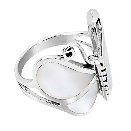AeraVida Captivating Butterfly Motif White MOP Statement .925 Sterling Silver Ring2