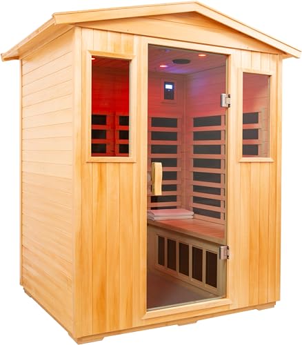 Image of LTCCDSS Outdoor Basswood Sauna 4 Person Far Infrared Sauna, Red Cedar Canadian, Withstand Outdoor Temp -10℉-149℉| Low EMF Sauna Room for Home-12 Low EMF Boards-Chromotherapy-Bluetooth Speaker