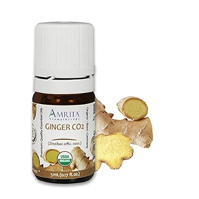 Amrita Aromatherapy Organic Ginger CO2 Essential Oil, 100% Pure Undiluted Zinziber offic. rosc. root, Therapeutic Grade, Premium Quality Aromatherapy oil, Tested & Verified, 5ML