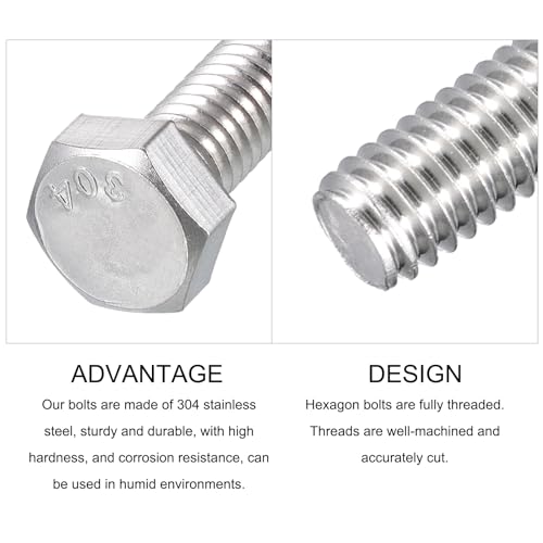Image of METALLIXITY Hex Head Bolts (5 /16-18 x 4 inch) 5Pcs, 304 Stainless Steel 18-8, Fully Threaded, External Hex Drive, Plain Finish, Hex Head Screw Bolt, Silver