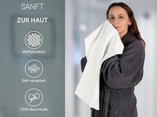 ZOLLNER 6er Set Handtücher in 50x70 cm - langlebige Frottiertücher in weiß - mit praktischem Aufhänger - Zeitloses Waffelmuster - waschbar bis 95°C - Baumwolle - Hotelqualität