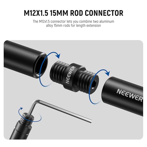 Image of Neewer 15mm Rod Connector, 4 Pack, M12x1.5, Black, For NEEWER Aluminum Alloy 15mm Rods & LWS Shoulder Rigs