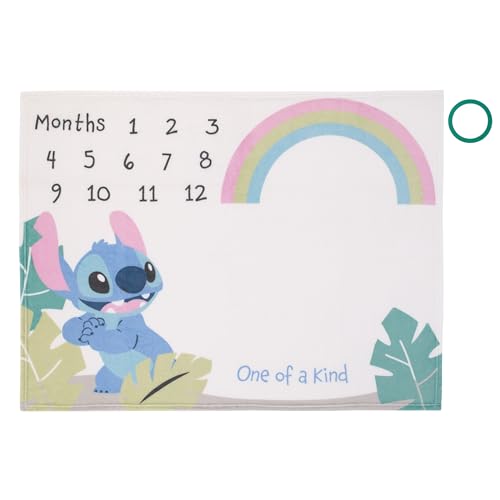 Image of Disney Stitch Blue, Teal, Lime, Pink, and White One of a Kind Super Soft Photo Op Milestone Baby Blanket