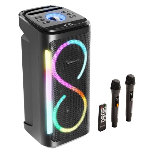 Image of ZEBRONICS Party Fyre 650 Party Speaker, 180W RMS, Dual 16.51cm Full Range Drivers, 7h Playback, Dual Wireless Mics, Karaoke, TWS, BT v5.0, USB, mSD, AUX, Music & Mic Controls, RGB Modes, LED Display
