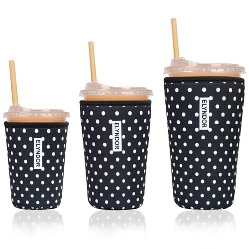 Image of Reusable Insulated Sleeve for Iced Coffee Cup, 3-Pack Coffee Neoprene Drink Sleeve for Cold & Hot Drinks, Beverage Holder for Iced Coffee (Classic Polka Dots)