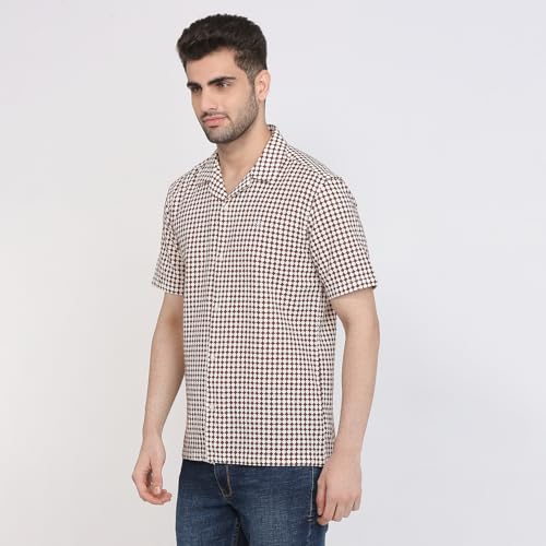 Image of Raymond Men Regular Fit Print Pattern Pure Cotton Hidden Button Down Half Sleeve Casual Shirt
