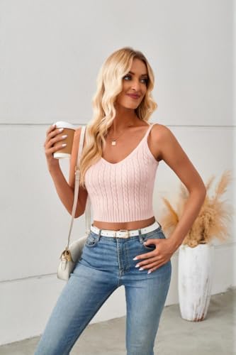 Image of CHDBLOCK Women's Knit Camisole Sweater Vest,Women's Fashion Solid Color Sweater,V-Neck Sweater Vest Sleeveless Y2K Sweater Vest(Pink-L)