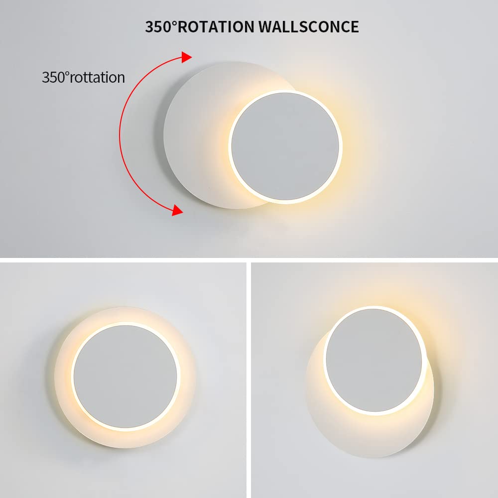 DELIPOP Appliques Murales Interieur Blanc, 10W Moderne Lampe Murale LED, Créatif 2 en 1, 360° Rotative 3000K Blanc Chaud Eclairage Lumière Pour Salon Salle Escalier Chambre