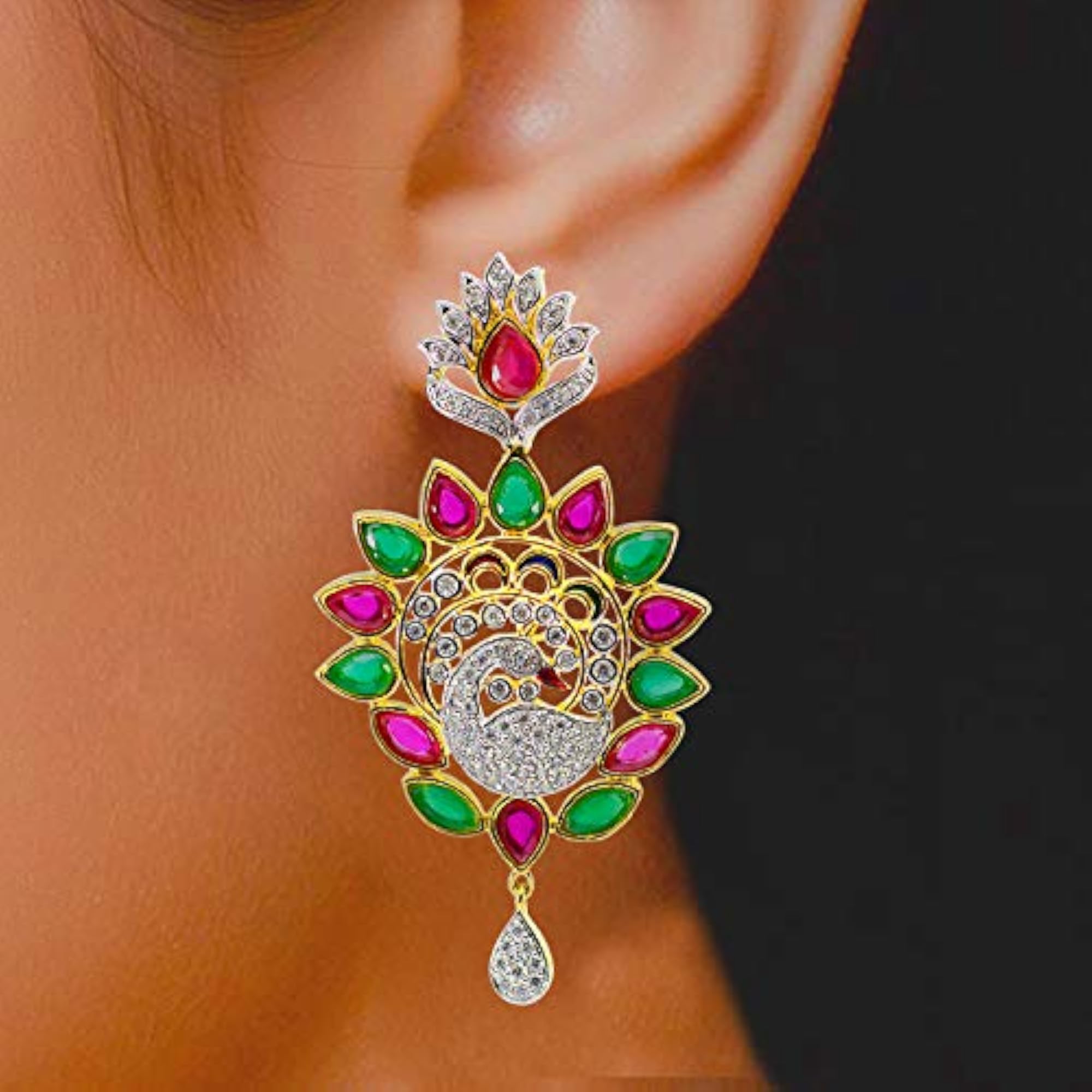 Women's American Diamond Multicolor Earrings 22K Plated, Stylish