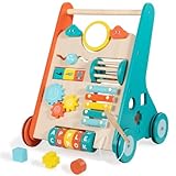 Wooden Baby Walker with Wheels, Walker for Baby Boys 6-12 Months Push Toy, Sit to Stand Activity Walker Learning to Walk