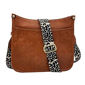 HAIBOLAN Shoulder Bag for Women Leopard Adjustable Guitar Strap Crossbody Purse Vegan Leather Bucket Handbags (A-Brown)