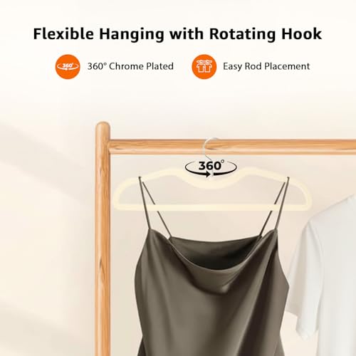 Image of Amazon Basics Velvet Hangers - Cream Color with Notches, Lightweight Plastic Frame, Soft Touch Coating, 2.5 kg Capacity, Pack of 50 (Size: 42L x 15H x 0.5W cm)