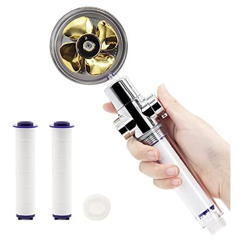Watforsh Turbocharged Shower Head-high Pressure Fan Shower Head-360 Degree Rotating Shower Head with Filter and Pause Switch Water Flow Adjustment Switch (Gold) Cover