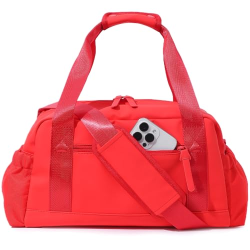 Bucosd Small Gym Bag for Women, Mini Crossbody Gym Duffle Bag with Wet Compartment, Carry on Gym Tote Bag for Workout Dance Sport Travel (Medium-Red)