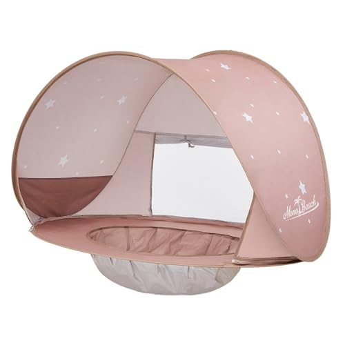 Image of Monobeach Baby Beach Tent with Pool: Brown Stars Pop Up Sun Shade Tent for Toddler, UV Protection Portable Outdoor Shelter, Foldable Camping Canopy for Beach, Backyard & Travel