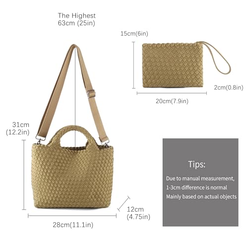 Image of Woven Bag for Women, Neoprene Tote Bag Summer Beach Handbag Purse Retro Handmade Travel Shoulder Bag Set