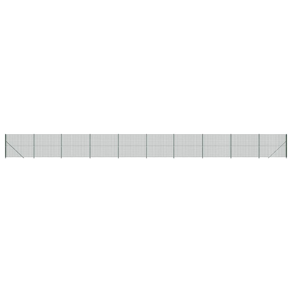 Green PVC Coated Galvanised Wire Mesh Fence with Floor Flange 1.6x25m, Heavy Duty Security Barrier for Garden Animal Enclosure, Rustproof Weather Resistant Outdoor Roll 75x50mm Mesh