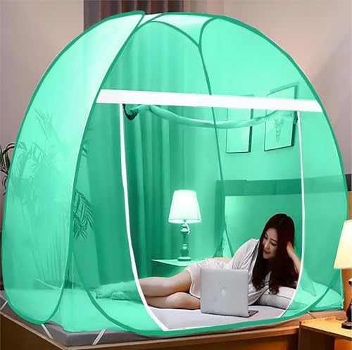 Image of Double Bed Mosquito Foldable King Size Mosquito Net | Polyester 30GSM Strong Net | 6 x 6 Feet with Foldable Steel Frame | PVC Coated Corrosion Resistant Steel Wire