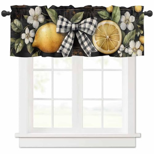 T&H XHome Lemon Valances for Windows Summer Flower Bow Vintage Wood Board Window Treatment Valances...