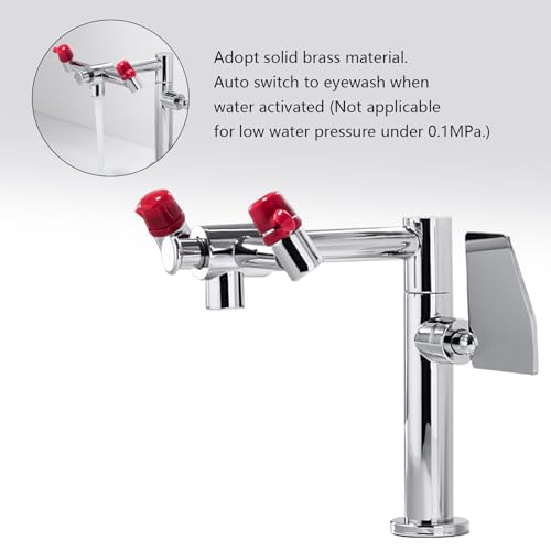 Image of Deck Mounted Emergency Eyewash Faucet with Swivel Spout, 360 Swivel Spout, Uninterrupted High Water Flow, Fast Start-up, 1 Stainless Steel Hose, 2 Iinspection Tag, 1 Eye Wash Station Sign.