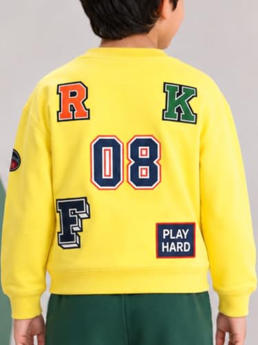 Image of KiddoPanti Boys Solid Round Neck Full Sleeve Fleece Sweatshirt | 60% Cotton 40% Polyester | Soft Warm Winter Pullover | Ribbed Cuffs & Hem | Casual Winter Sweatshirt for Kids