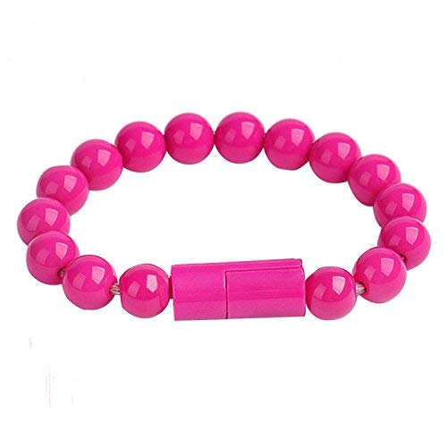 tecmac Portable 8 Pin USB Cable | Beaded Wrist Bracelet Data Charging Line | Pink