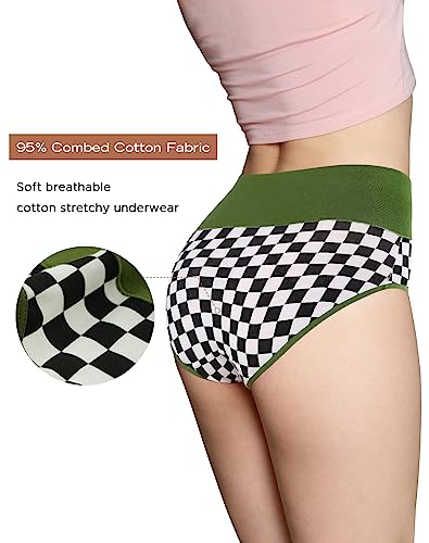 Innersy Women's High Waisted Underwear Cotton Panties Regular & Plus Size 5-Pack(Chessboard,Large) #TOP2