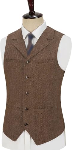Mens Single Breasted Tweed Vest Formal Business Wedding Waistcoat Casual Wool Tuxedos Vests Dating Dinner Suits4